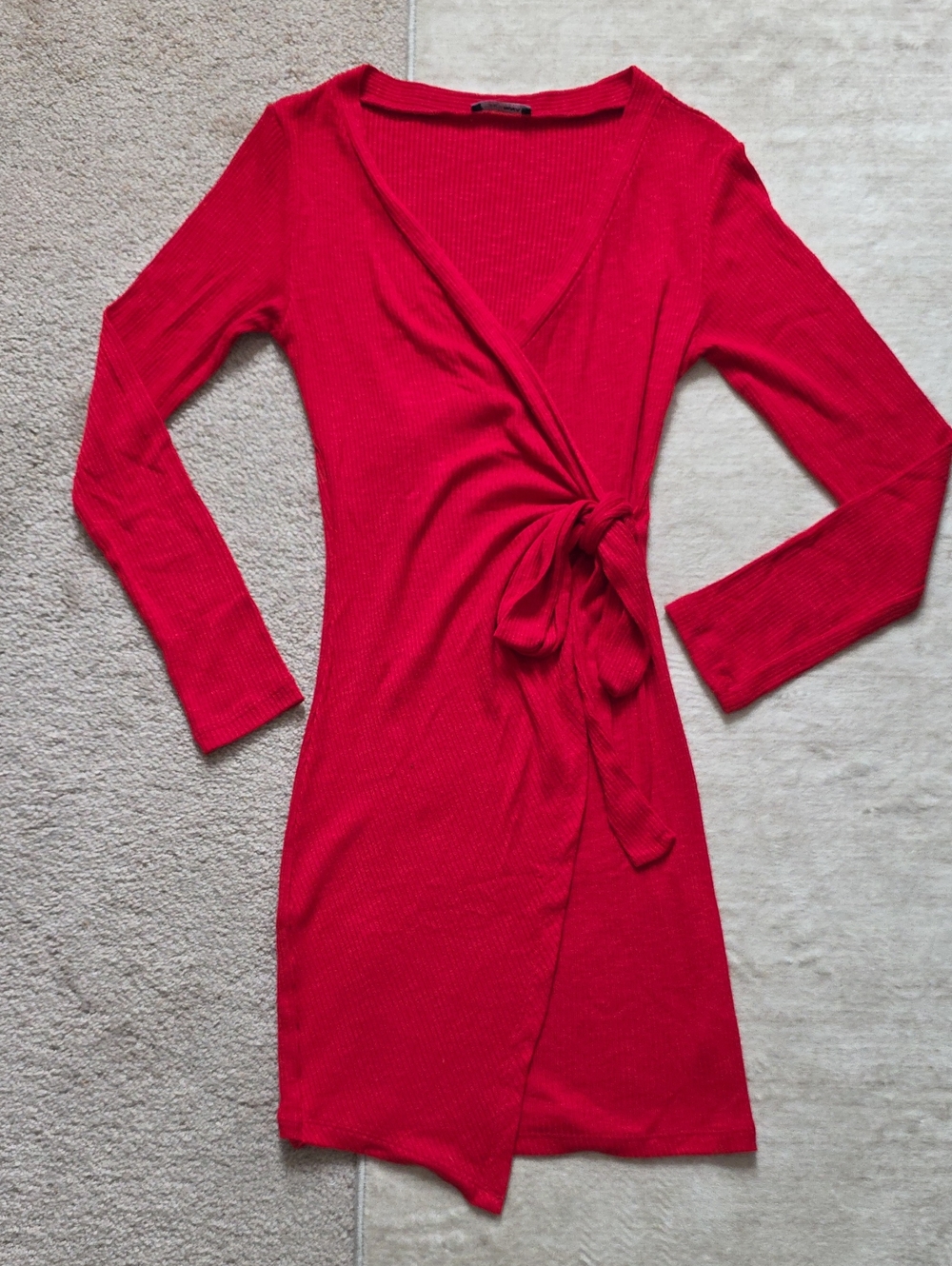 Fashion Nova Red Long Sleeve Wrap Knit Dress